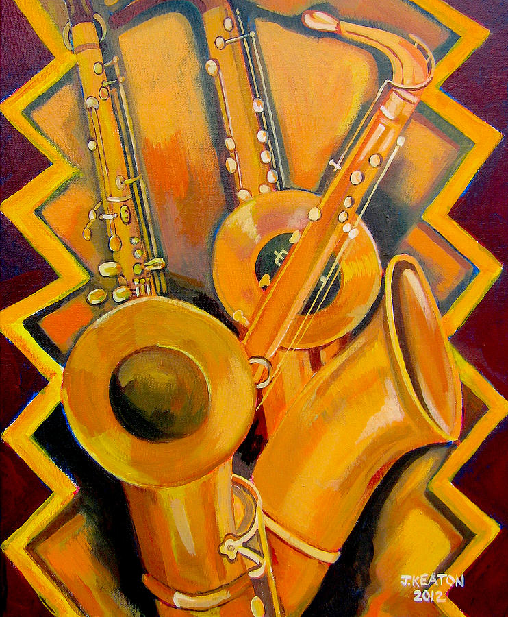 Saxophone Painting - Three Saxophones by John Keaton