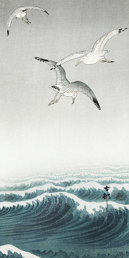 Three seagulls Painting by Ohara Koson