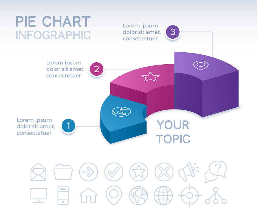 Three Section 3D Infographic Pie Chart Drawing by Filo