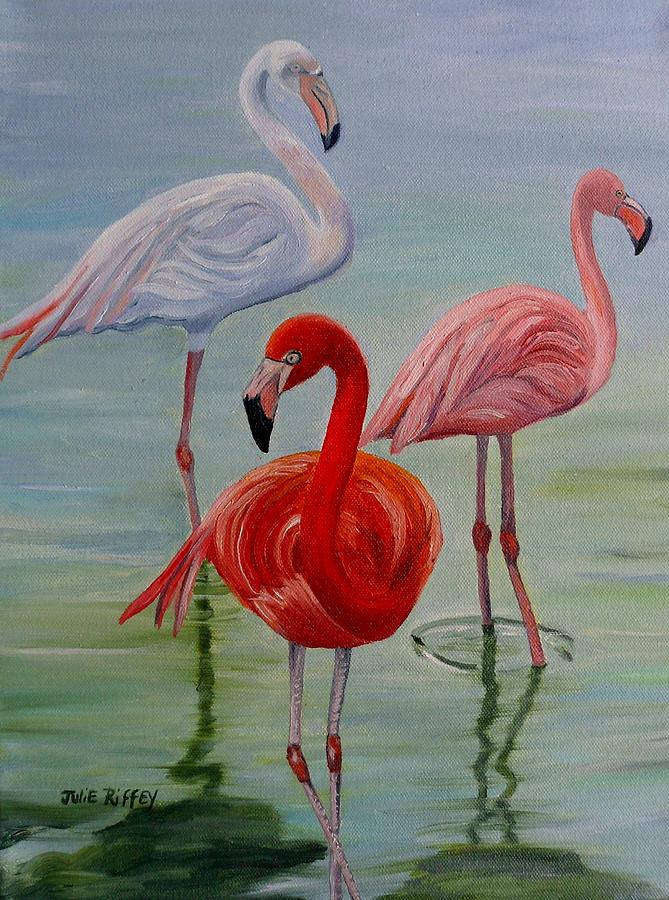 Three Shades of Flamingo Painting by Julie Brugh Riffey