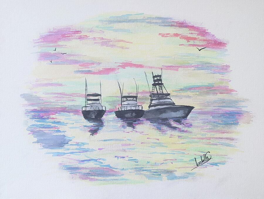 Three Ships Painting by Abbie Shores