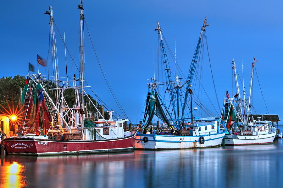 Three Shrimp Boats Shem Creek In Mt. Pleasant South Carolina Photograph by Carol Montoya