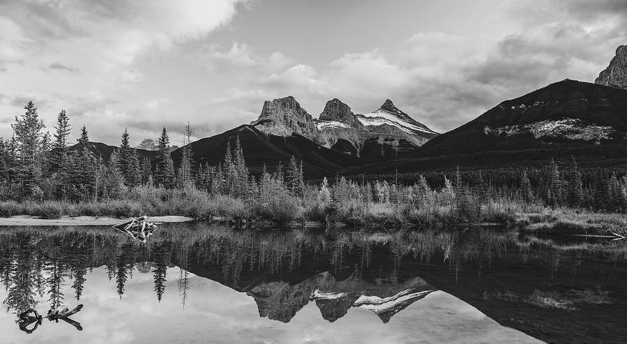 Three Sisters Black And White Panorama Photograph by Dan Sproul