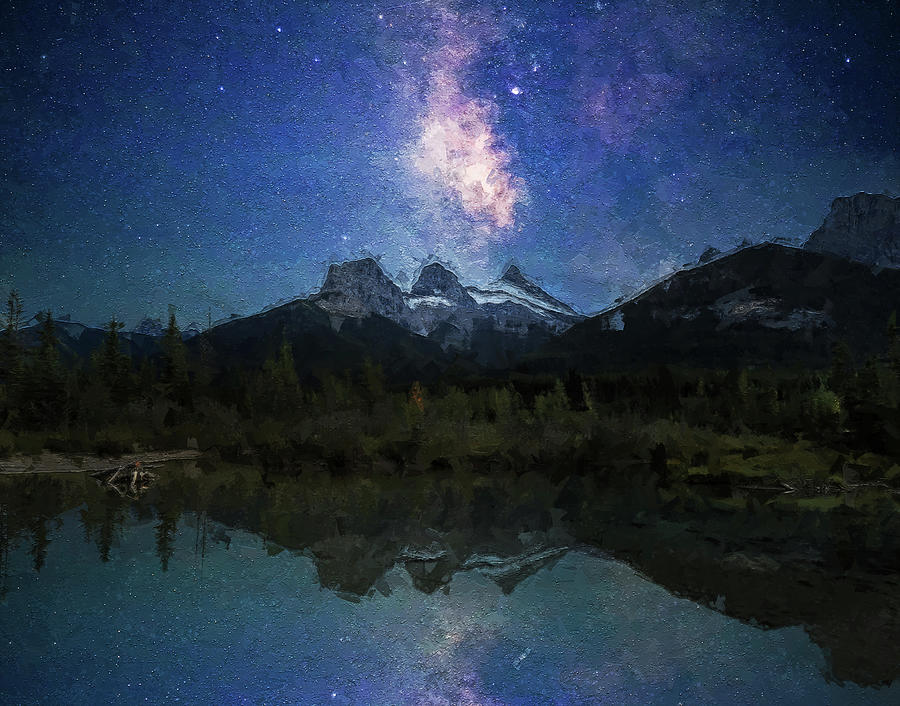 Three Sisters Milky Way Reflection Painting by Dan Sproul