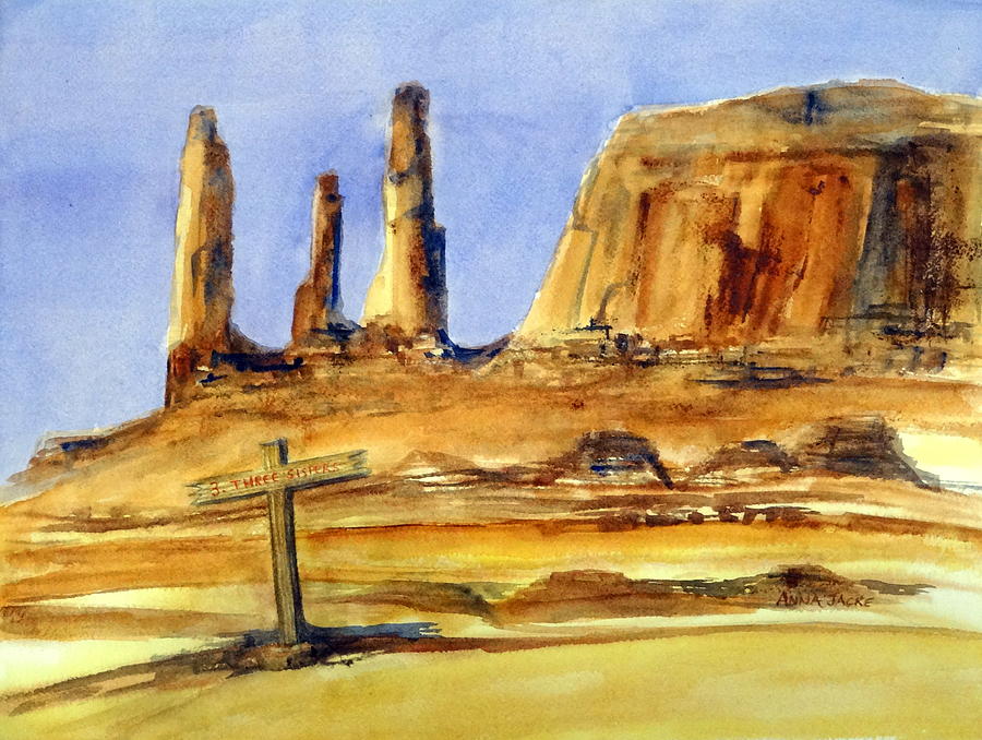 Three Sisters- Monument Valley Painting by Anna Jacke