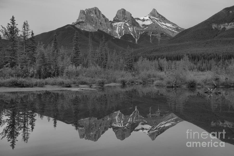 Three Sisters Morning Colors Black And White Photograph by Adam Jewell