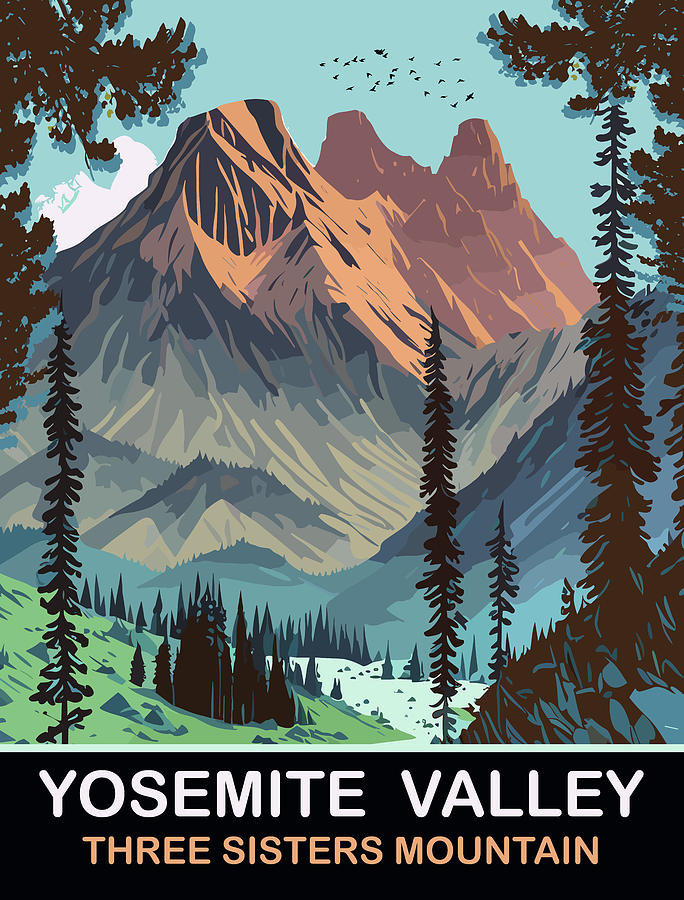 Nature Digital Art - Three Sisters Mountain, Yosemite Valley by Long Shot