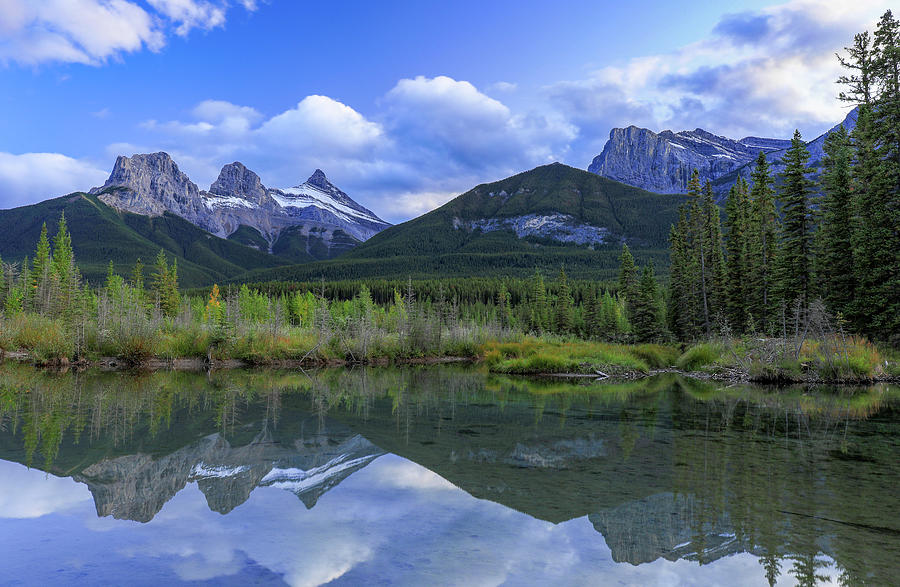 Three Sisters Panorama Reflection Photograph by Dan Sproul