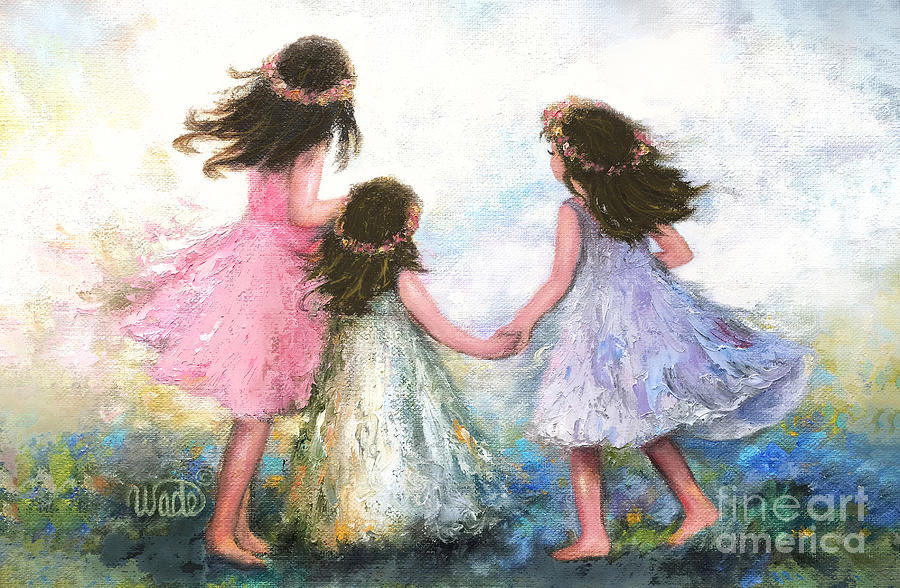 Three Sisters Pocket Full Of Posies Painting by Vickie Wade