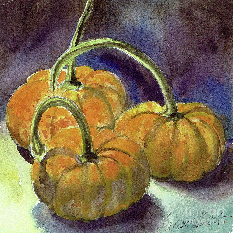 Three Small Pumpkins Painting by Susan Herbst