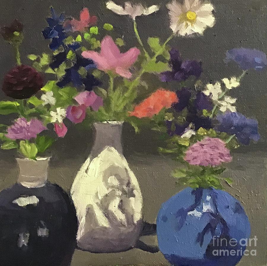 Three Small Vases Painting by Anne Marie Brown