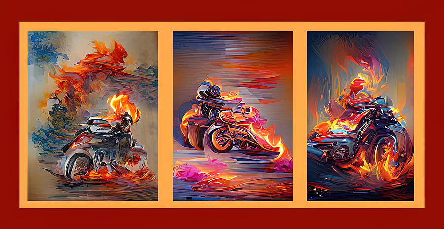 Three Steampunk Motorcycles Too Hot To Handle Digital Art by Floyd Snyder