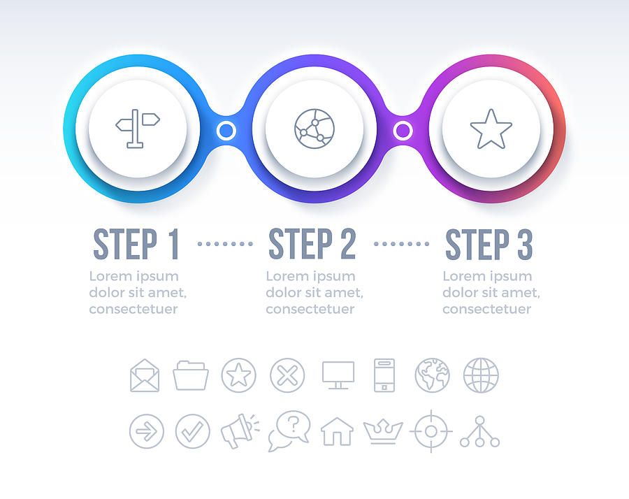 Three Step Circle Progress Infographic Design Drawing by Filo