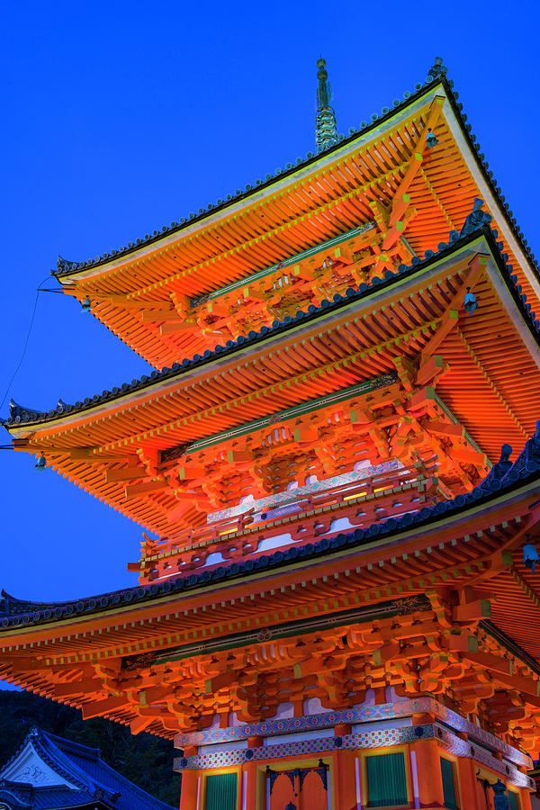 Three-storied pagoda of Kiyomizu-dera Temple at dusk Photograph by David L Moore