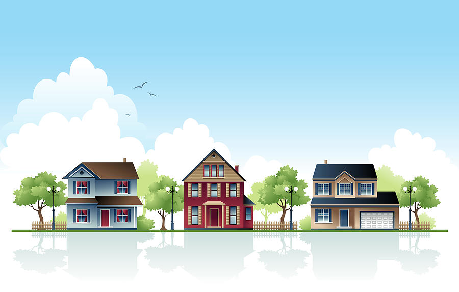 Three Suburban Houses in a Row During Day Drawing by Edge69