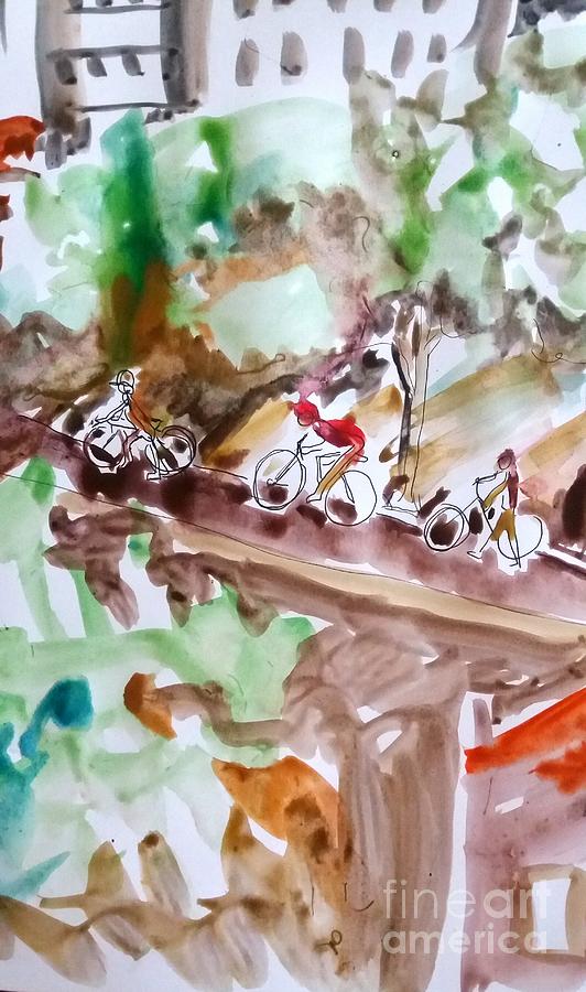 Three Sunday Cyclists Painting by James McCormack