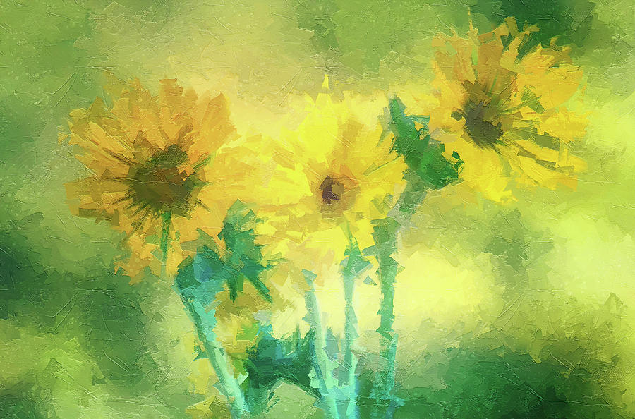 Three Sunflowers Painting by Dan Sproul