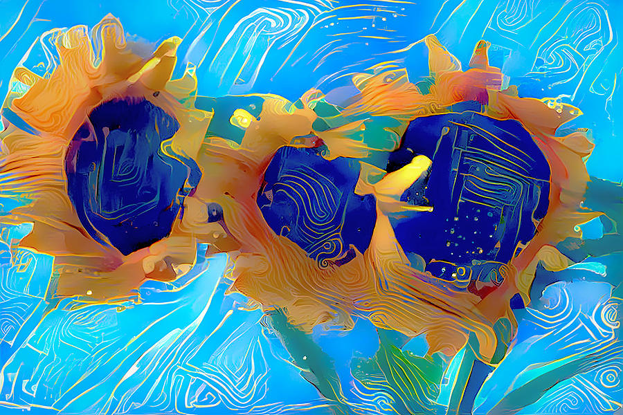 Three Sunflowers Mixed Media by Debra Kewley