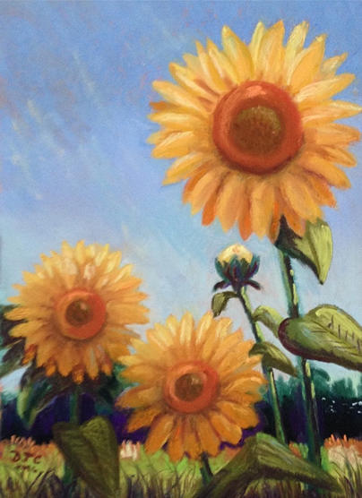 Three Sunflowers Pastel by Donna Chambers
