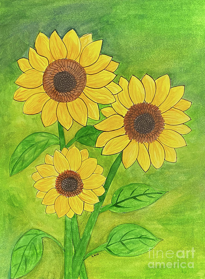 Three Sunflowers Mixed Media by Lisa Neuman
