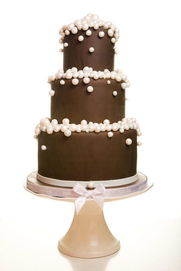 Three-Teired Chocolate Wedding Cake With Pearls Photograph by Paul Burns