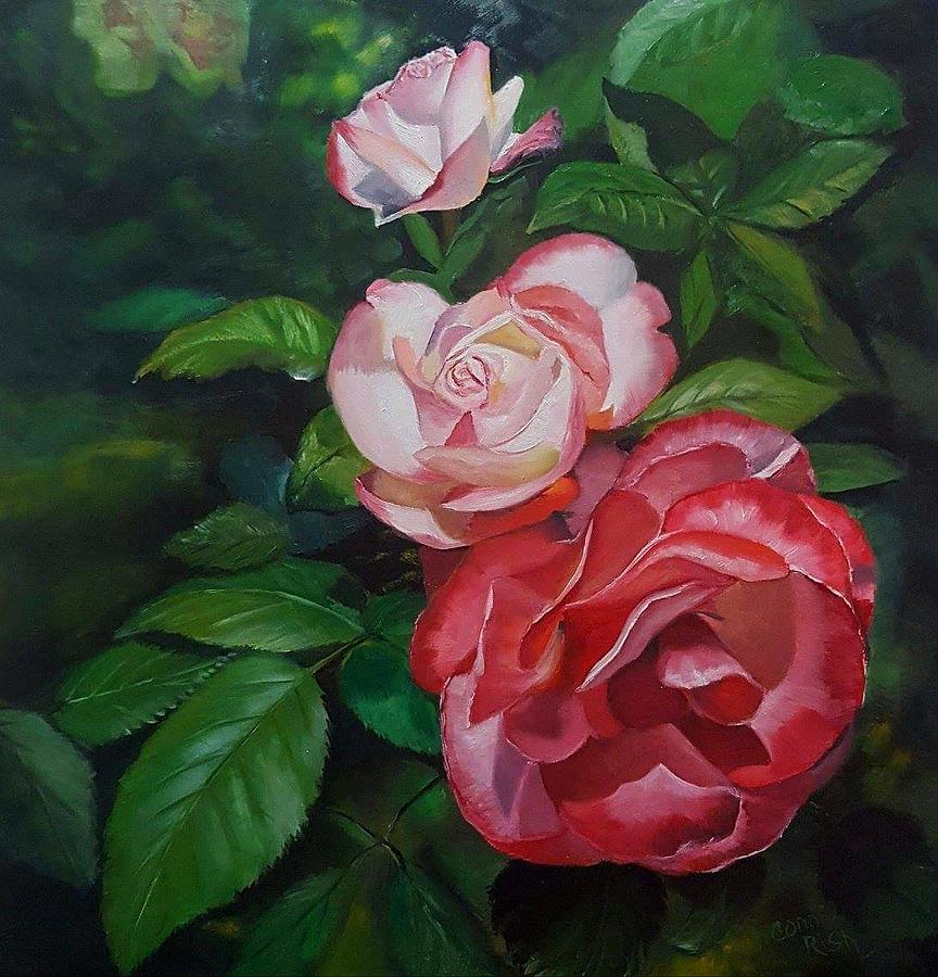 Three tier Rose Painting by Connie Rish