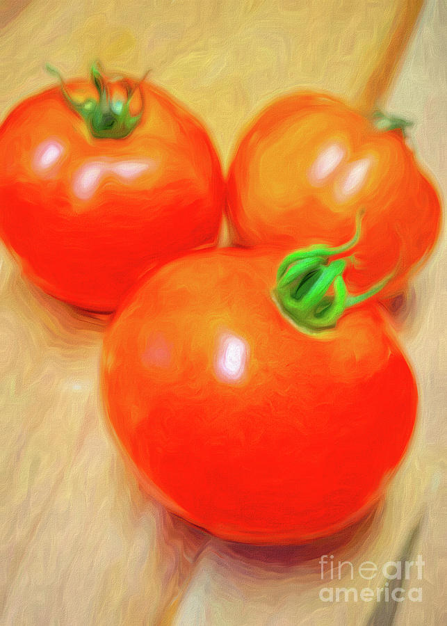Three Tomatoes Mixed Media by Susan Lafleur