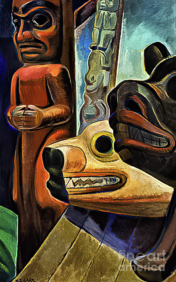 Three Totems by Emily Carr 1930 Painting by Emily Carr