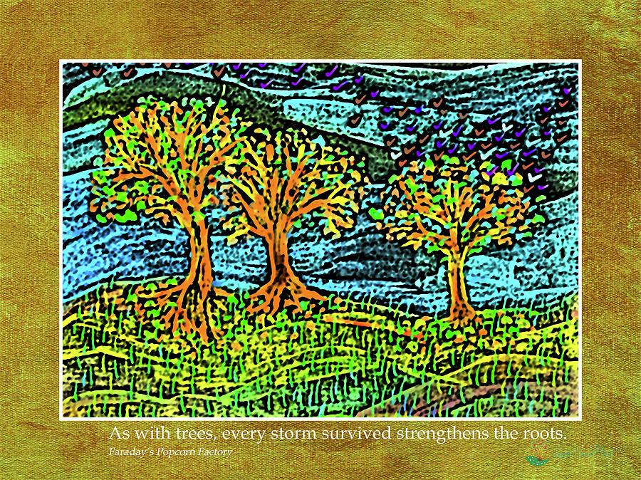 Three Trees v2 Mixed Media by Sandra Ford