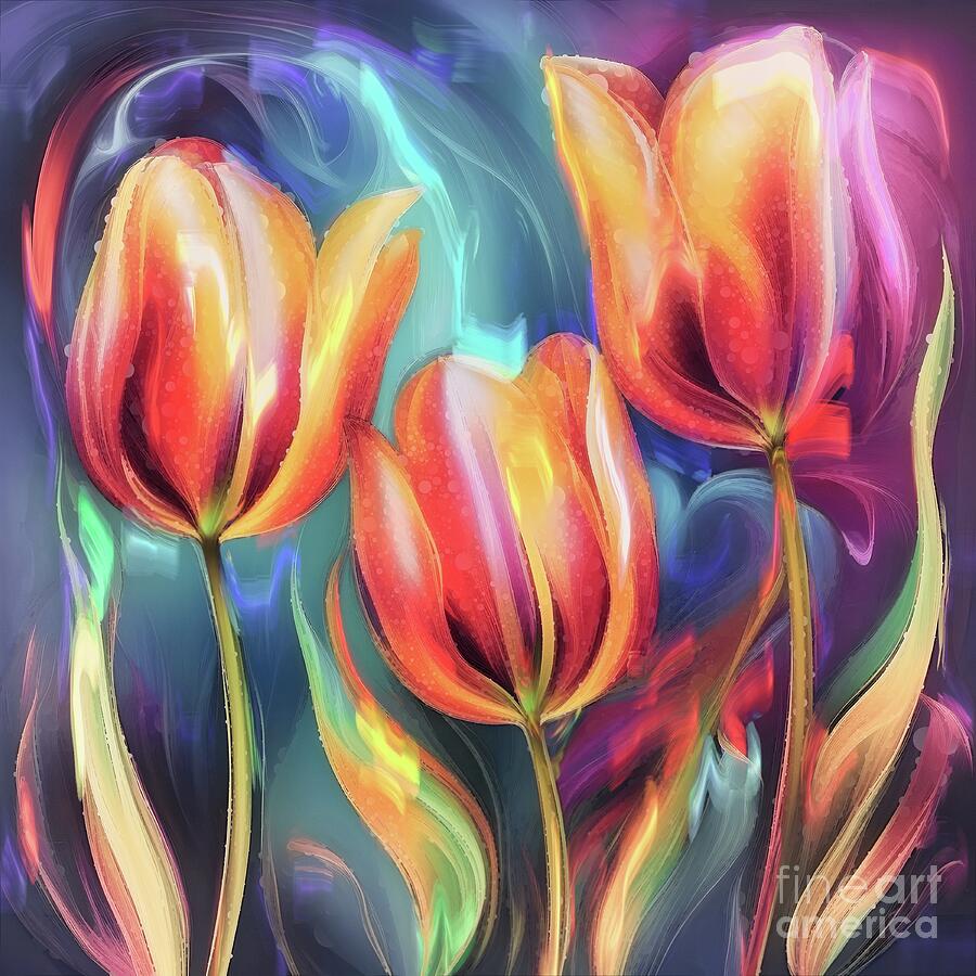 Three Tulip Flowers - 03021 Digital Art by Philip Preston