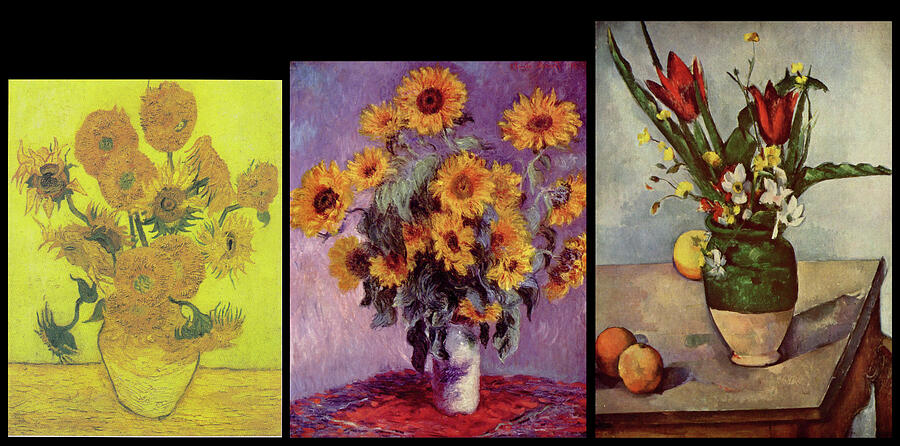 Vincent Van Gogh Digital Art - Three Vases van Gogh - Monet - Cezanne by David Bridburg