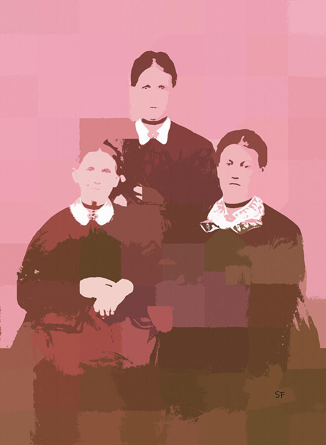 Three Vintage Women in Pink Abstract Digital Art by Shelli Fitzpatrick