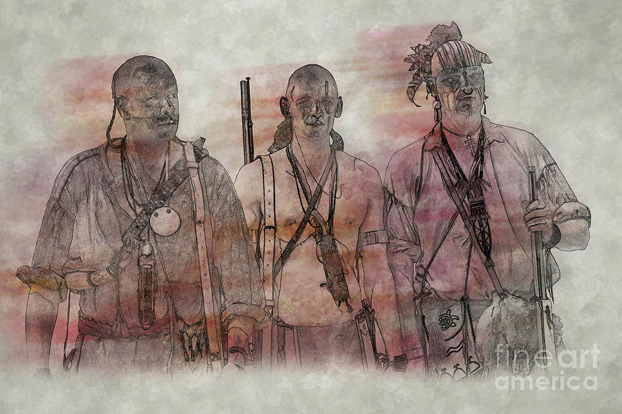 Three Warriors Bushy Run Sketch Digital Art by Randy Steele