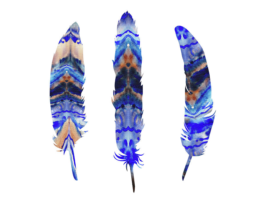 Feather Painting - Three Watercolor Feathers IV by Irina Sztukowski