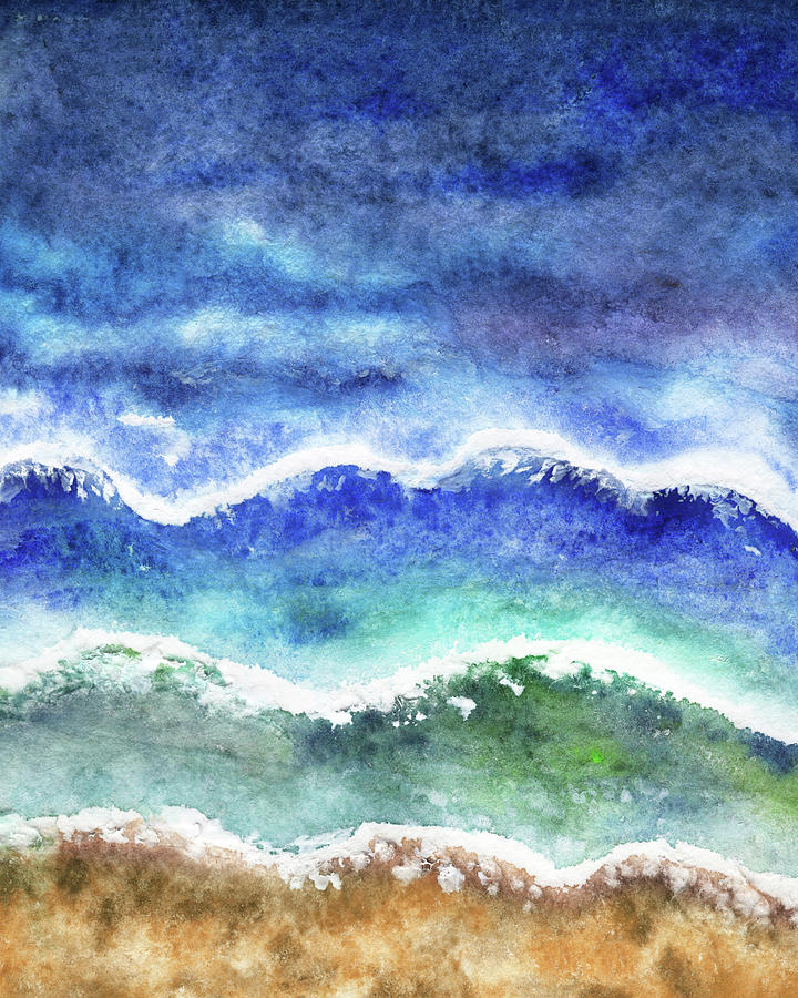Three Waves Ocean Shore  Painting by Irina Sztukowski
