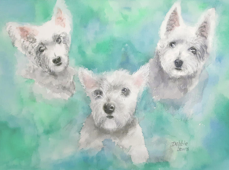 Three Westies Painting by Debbie Lewis
