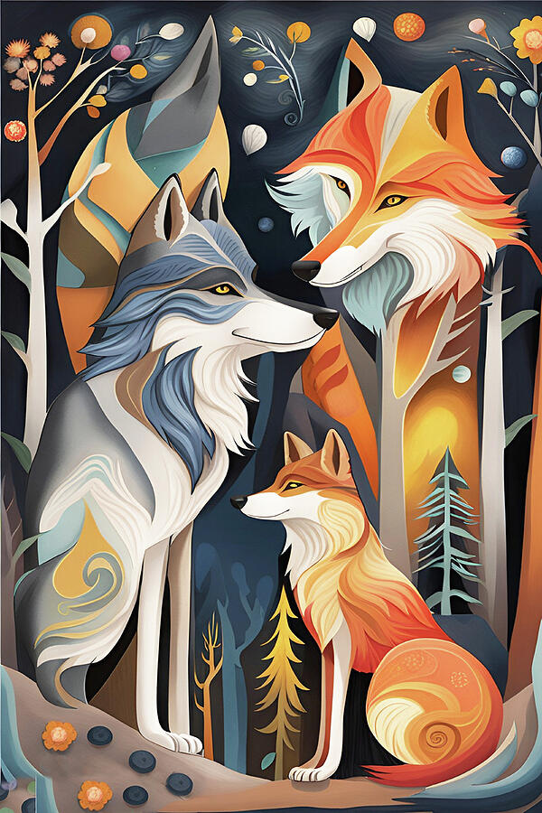 Three Whimsical Wolves In The Forest Digital Art by Movie Poster Prints