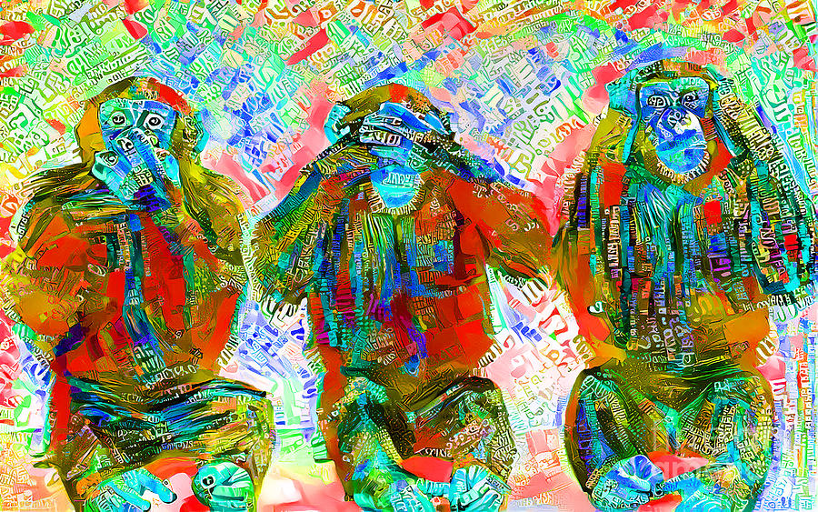 Three Wise Monkeys See No Evil In Whimsical Vibrant Modern Contemporary Urban Style 20210710 v2 Photograph by Wingsdomain Art and Photography