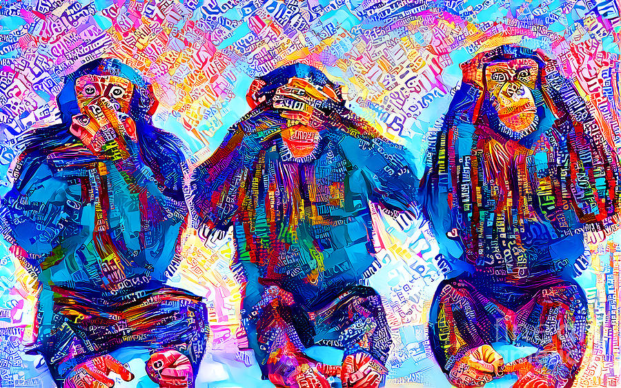 Three Wise Monkeys See No Evil In Whimsical Vibrant Modern Contemporary Urban Style 20210710 Photograph by Wingsdomain Art and Photography