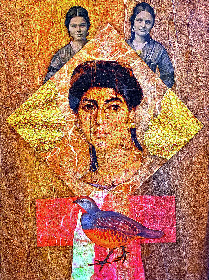 Three Women and a Bird Mixed Media by Lorena Cassady