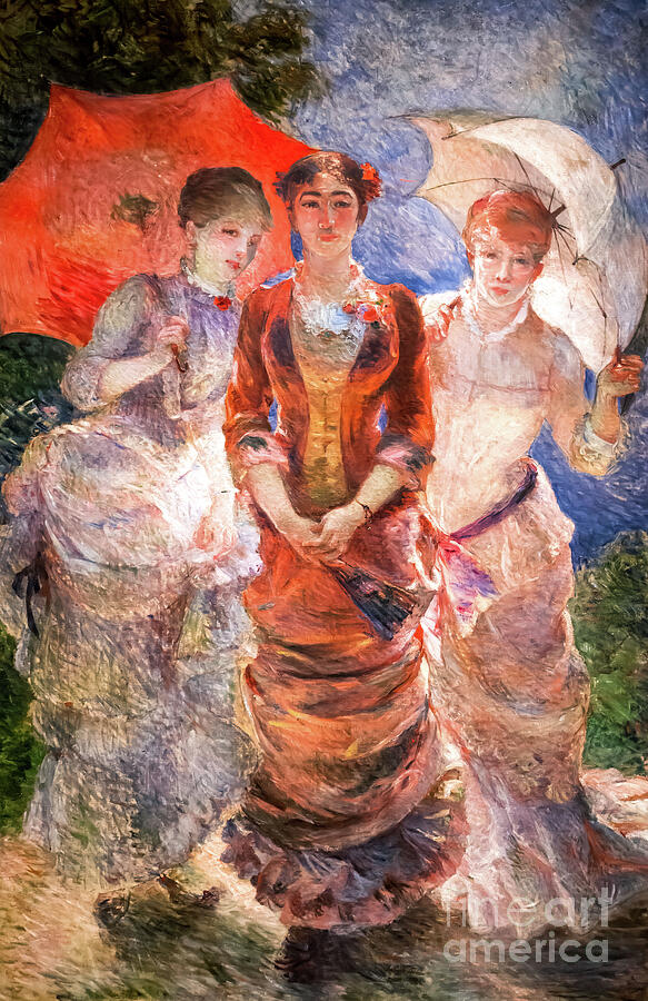 Three Women with Parasols by Marie Bracquemond 1880 Painting by Marie Bracquemond