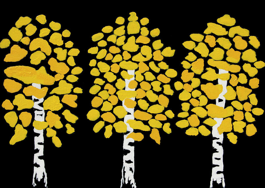 Three yellow birches on black painting Painting by Irina Afonskaya