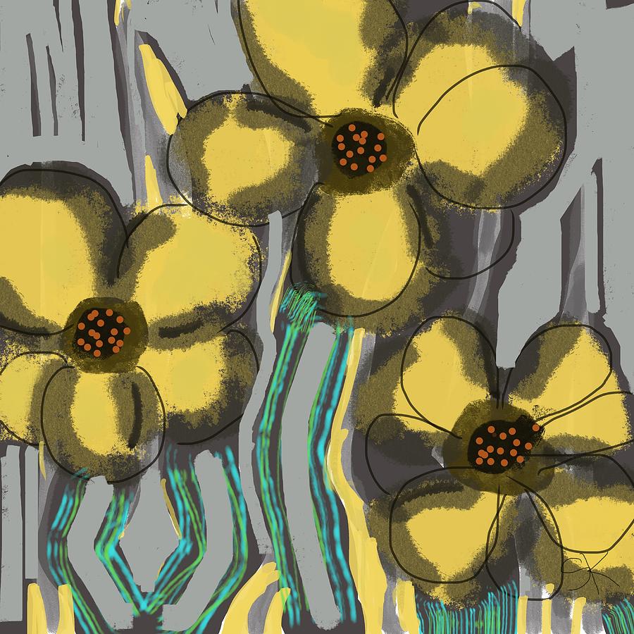 Three Yellow Flowers Digital Art by Sherry Killam