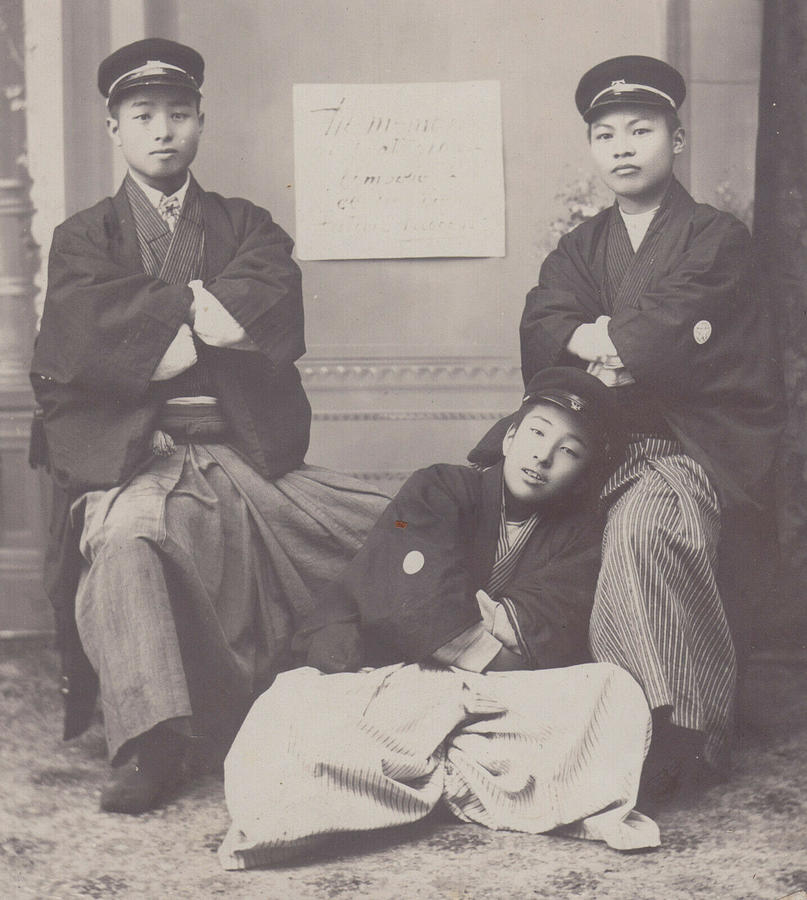 Three Young Men in Hakamas   Japanese  c. 1910 3 Painting by Artistic Rifki
