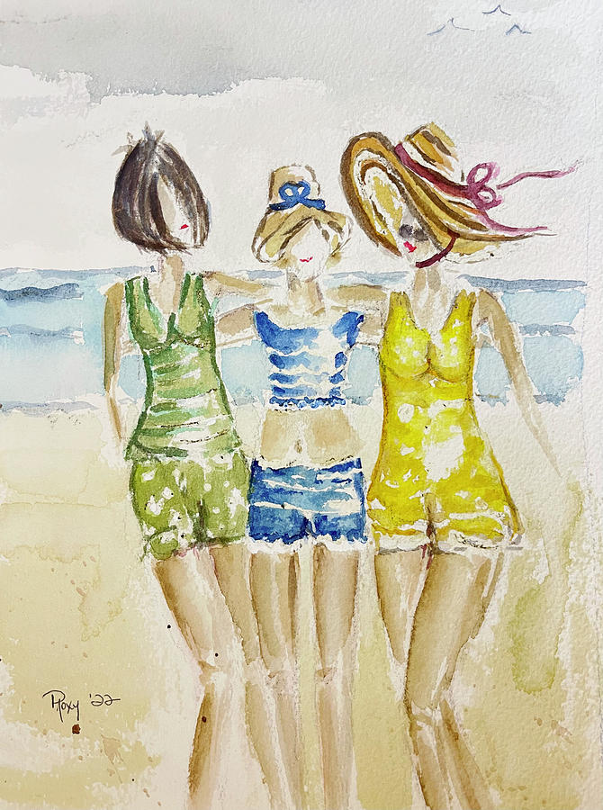 Threes Company Beach Babes Painting by Roxy Rich