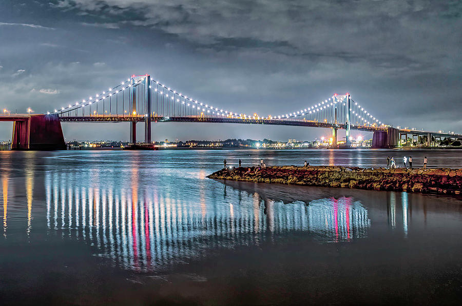 Bridge Photograph - Throgs Neck Bridge at Night by Sandi Kroll