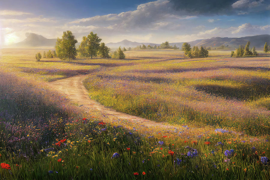Through Fields of Wildflowers Painting by Bob Orsillo