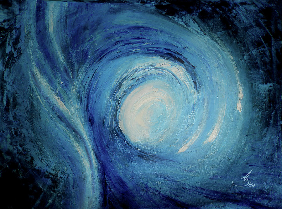 Black Hole in Deep Dark Blue - Acrylic Painting on Canvas, Space Abstract Art Painting by Aneta Soukalova
