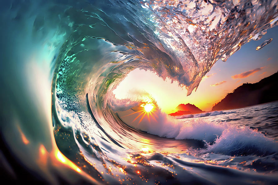 Sunset Digital Art - Through the rolling wave by Denniro Denniro