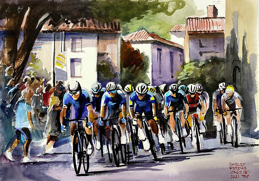 Through the Town Stage 13 TDF2021 Painting by Shirley Peters